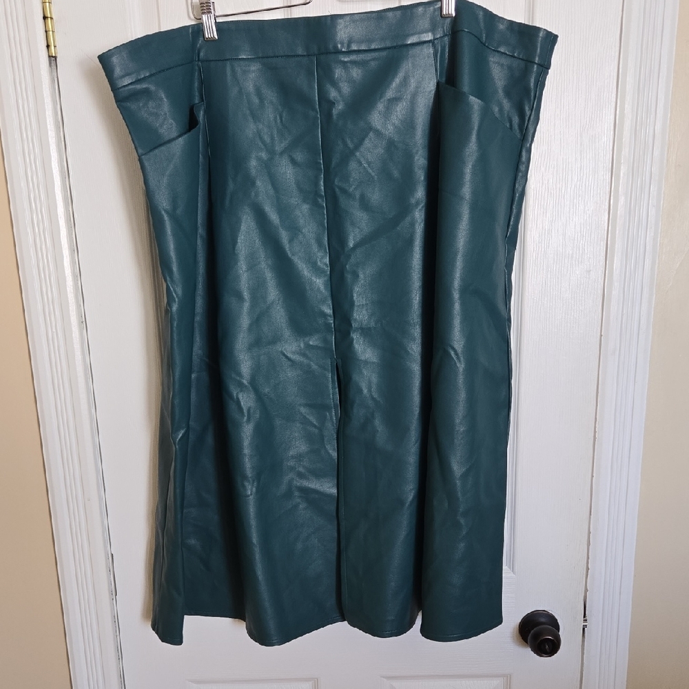 Eloquii Dark Teal A-Line "Leather" Skirt